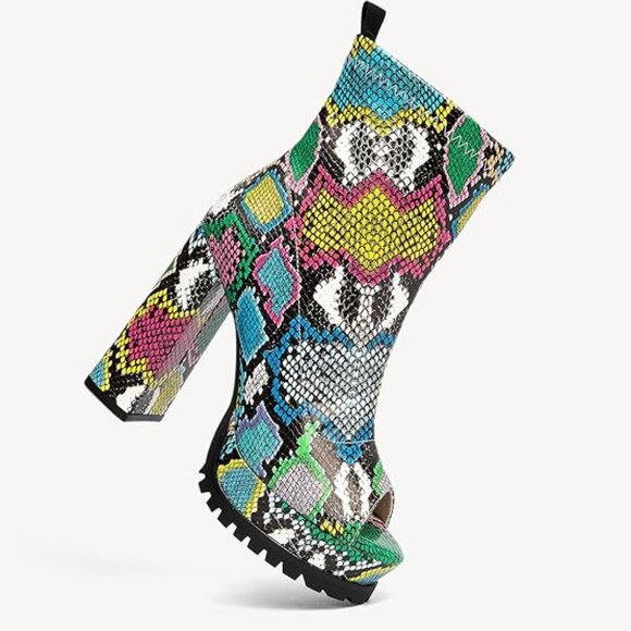 Women's Open Toe Ankle Boots, Chunky Block Heel, Nylon Mesh Upper, Slip-On Sock - Picture 2 of 5